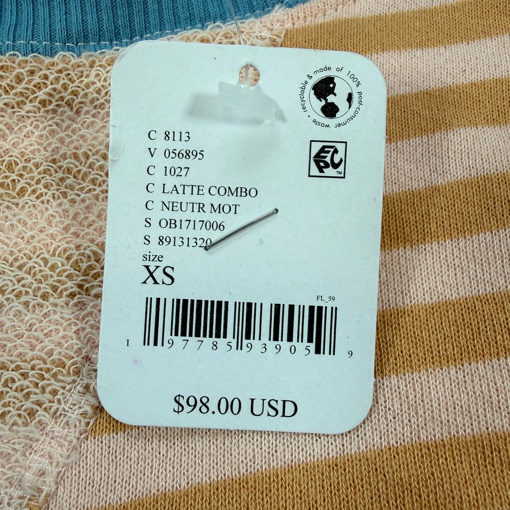 NWT We The Free People Sweatshirt Womens XS Latte Combo Striped Oversized Crew - Picture 2 of 9